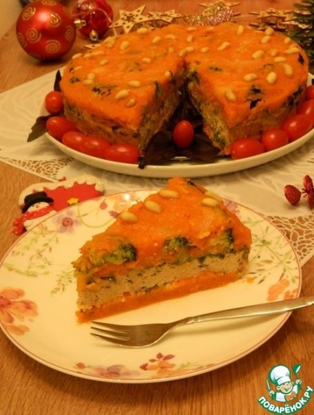 Морковный пирог с горбушей и брокколли